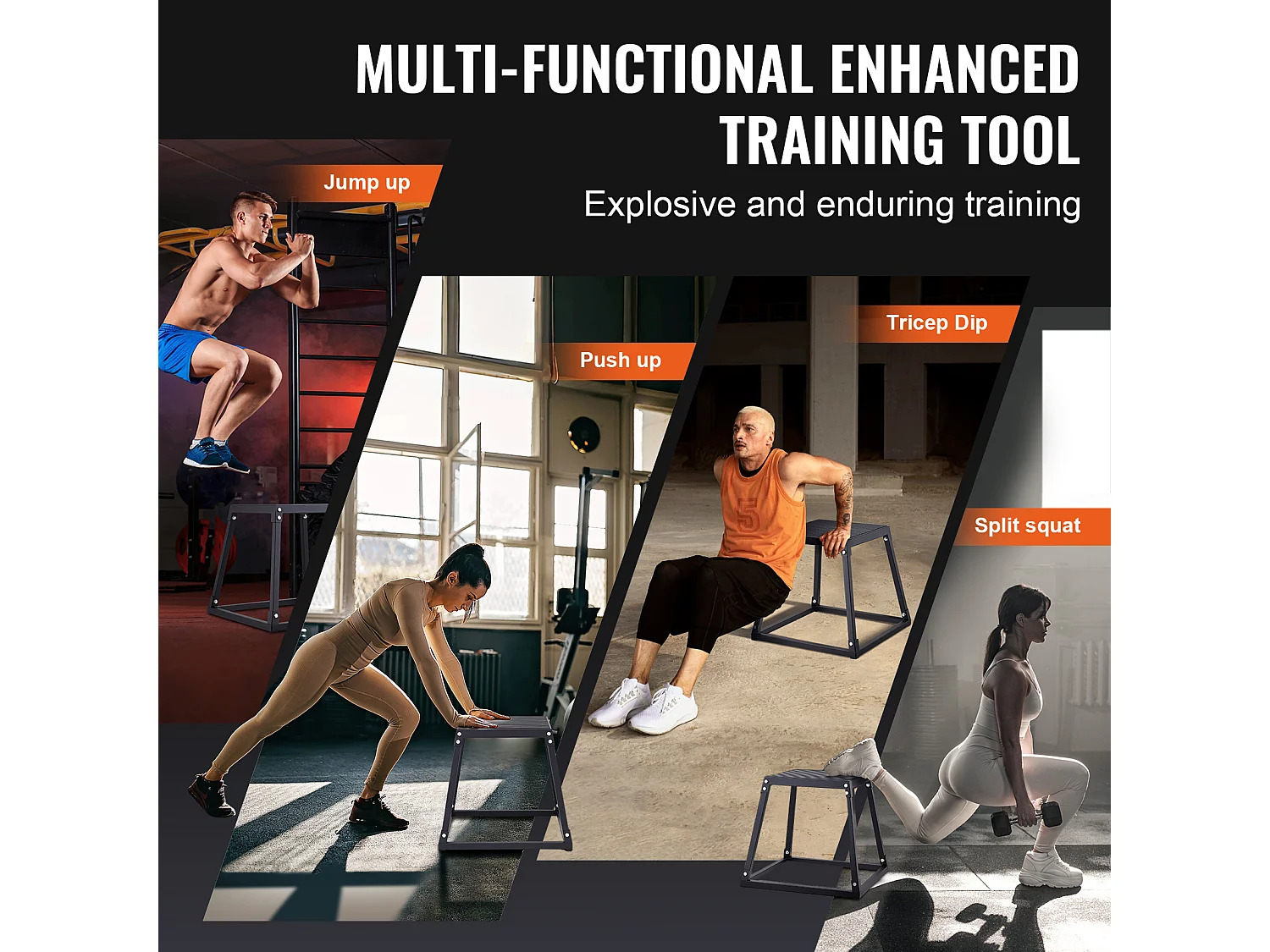 Caixa de Pliometria SucceBuy 30/46/61/76cm Caixa de Salto Pliométrico Fitness Preto para Exercício