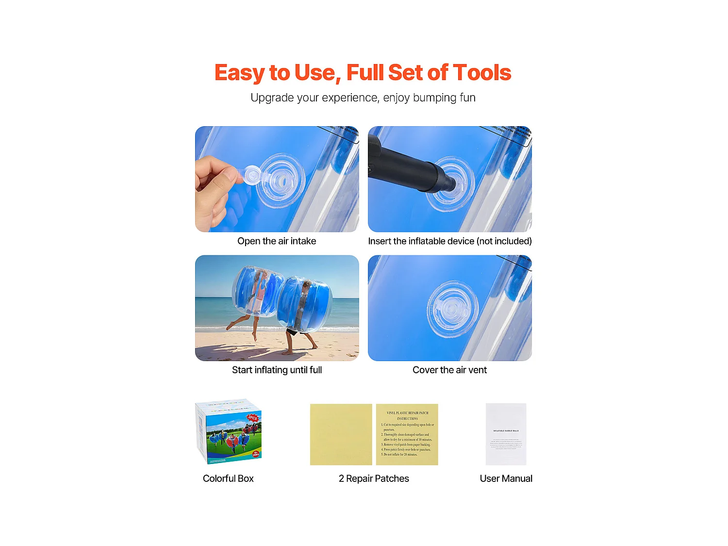 Ballon Pare-Chocs Gonflable SucceBuy (1 Pièce) 1,2 m, Ballon à Bulles en PVC Durable de 0,5 mm d'Épaisseur pour les Jeux d'Équipe en Plein Air