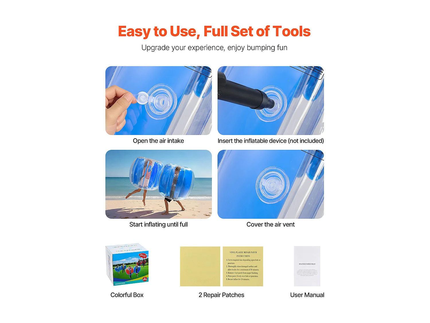 Ballon Pare-Chocs Gonflable SucceBuy (1 Pièce) 1,2 m, Ballon à Bulles en PVC Durable de 0,5 mm d'Épaisseur pour les Jeux d'Équipe en Plein Air