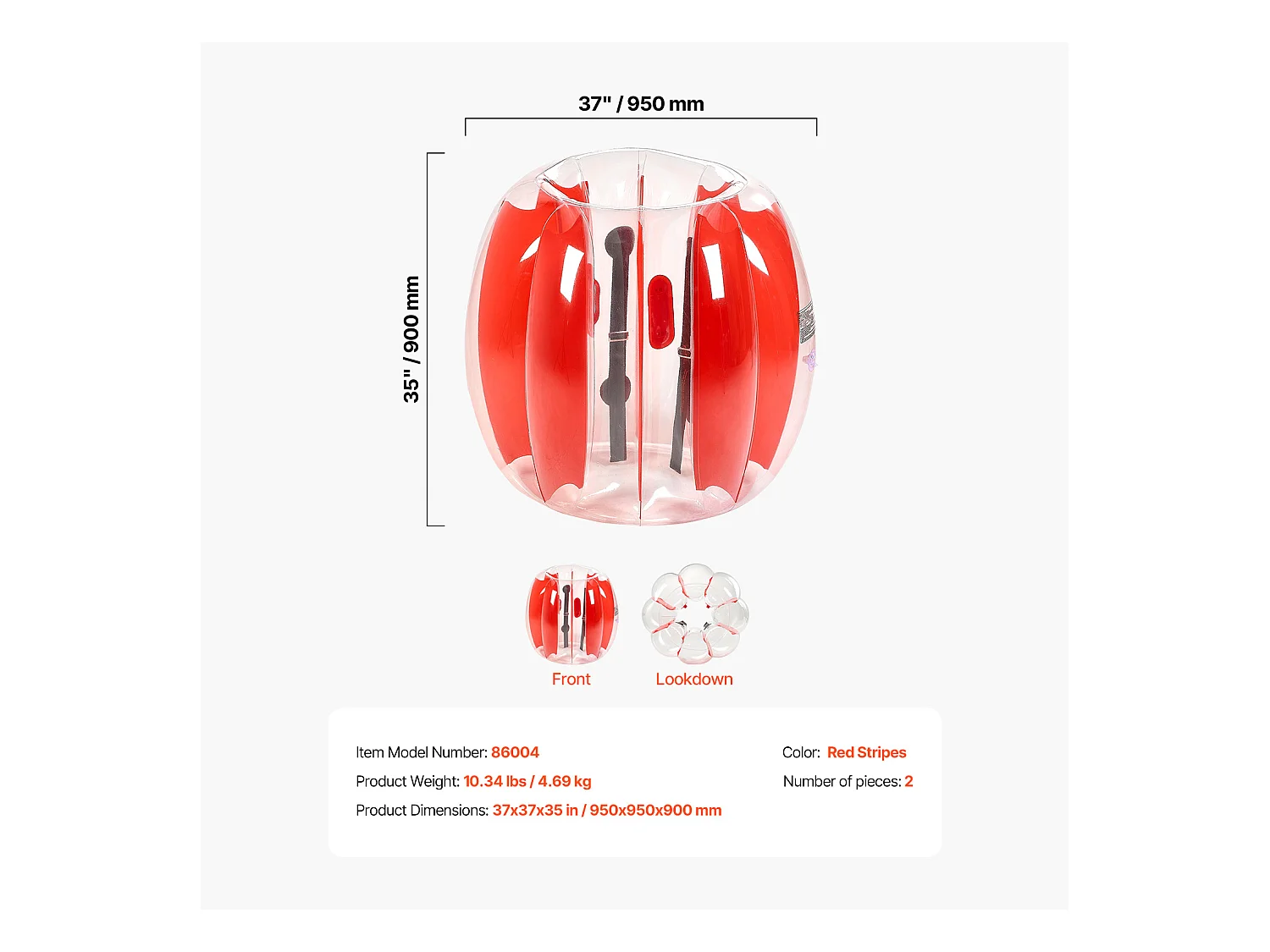 Globos de Parachoques Inflables SucceBuy (2 Piezas) 0,9 m, Bolas de Colisión Robusta de PVC de 0,3 mm de Espesor con Rayas Rojas, Ideales para Juegos