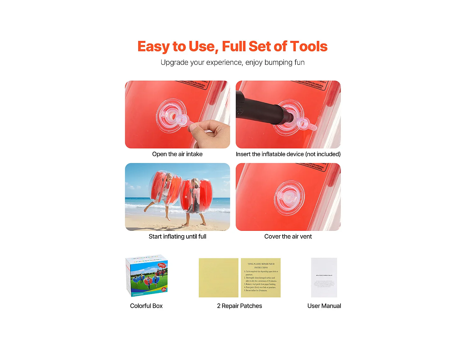 Globos de Parachoques Inflables SucceBuy (2 Piezas) 0,9 m, Bolas de Colisión Robusta de PVC de 0,3 mm de Espesor con Rayas Rojas, Ideales para Juegos