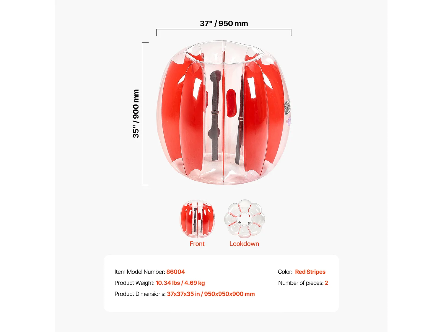 Ballons Pare-Chocs Gonflables SucceBuy (2 Pièces) 0,9 m, Balles de Collision Robuste en PVC de 0,3 mm d'Épaisseur avec Rayures Rouges, Idéales pour les Jeux