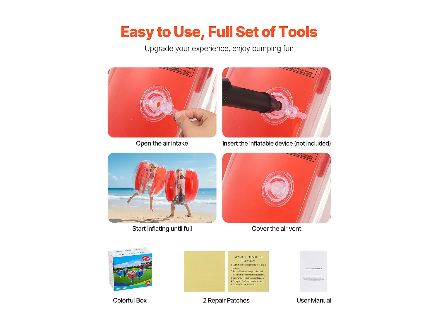 Ballons Pare-Chocs Gonflables SucceBuy (2 Pièces) 0,9 m, Balles de Collision Robuste en PVC de 0,3 mm d'Épaisseur avec Rayures Rouges, Idéales pour les Jeux