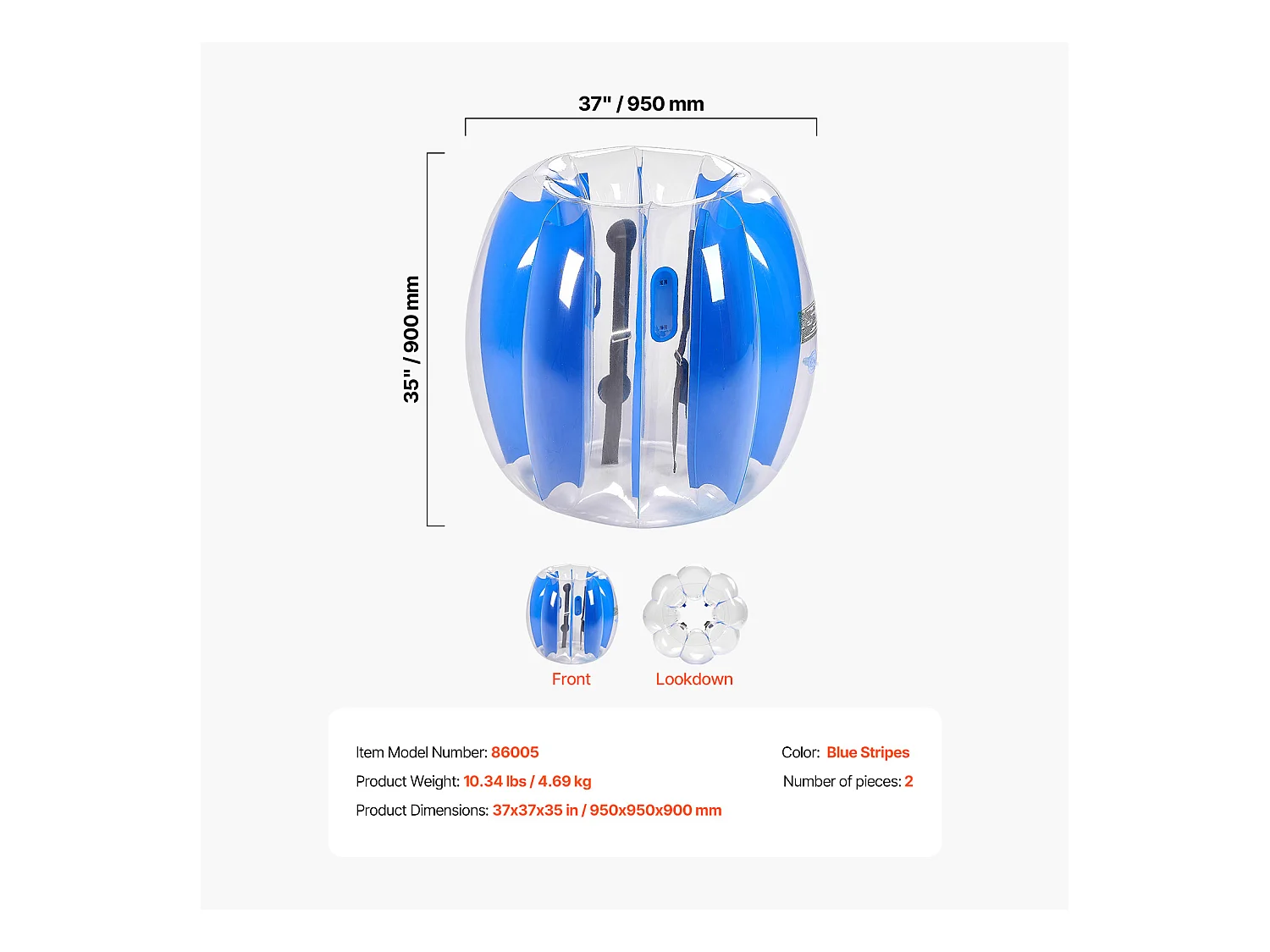Nadmuchiwane Bumper Balls SucceBuy (2 Sztuki) 0,9 m, Wytrzymałe Piłki do Zderzeń z PVC o Grubości 0,3 mm z Niebieskimi Paskami, Idealne do Sportu