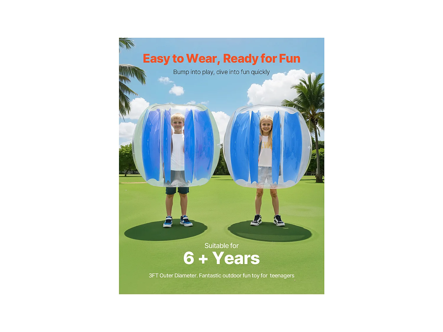 Nadmuchiwane Bumper Balls SucceBuy (2 Sztuki) 0,9 m, Wytrzymałe Piłki do Zderzeń z PVC o Grubości 0,3 mm z Niebieskimi Paskami, Idealne do Sportu