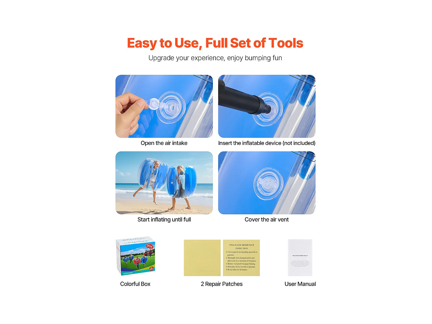 Nadmuchiwane Bumper Balls SucceBuy (2 Sztuki) 0,9 m, Wytrzymałe Piłki do Zderzeń z PVC o Grubości 0,3 mm z Niebieskimi Paskami, Idealne do Sportu