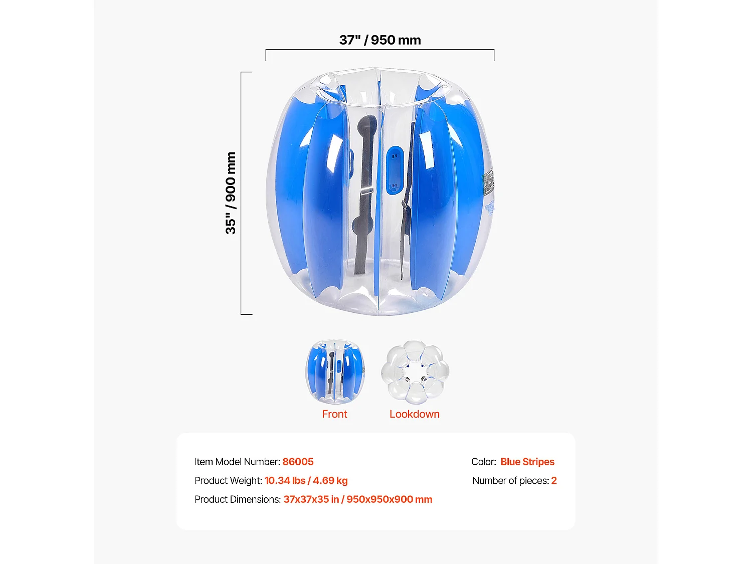 Ballons Pare-Chocs Gonflables SucceBuy (2 Pièces) 0,9 m, Balles de Collision Robuste en PVC de 0,3 mm d'Épaisseur avec Rayures Bleues, Idéales pour les Sports