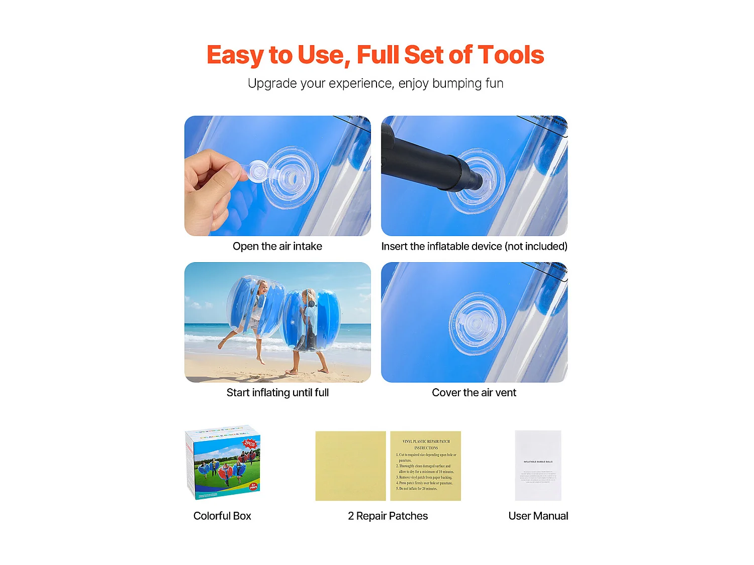 Ballons Pare-Chocs Gonflables SucceBuy (2 Pièces) 0,9 m, Balles de Collision Robuste en PVC de 0,3 mm d'Épaisseur avec Rayures Bleues, Idéales pour les Sports