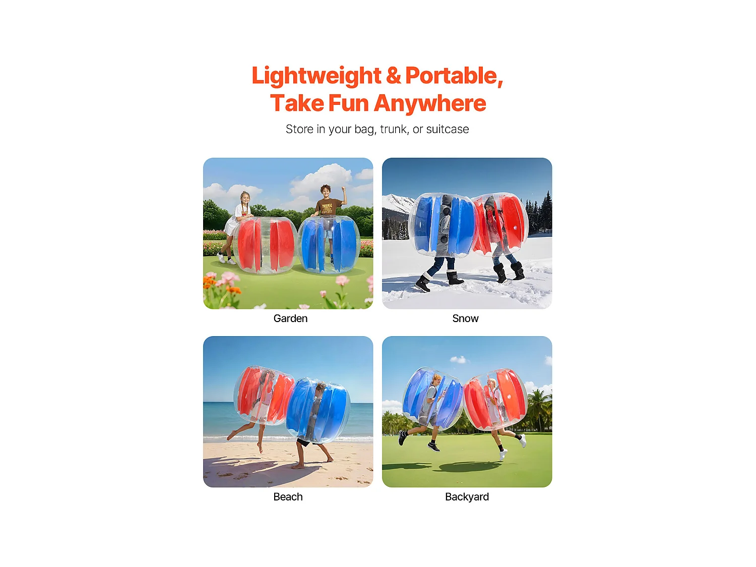 Palloni Paracolpi Gonfiabili SucceBuy (Lotto di 2) da 1,2 m, Palle da Collisione Durevoli in PVC da 0,5 mm di Spessore con Strisce Rosse e Blu per Sport