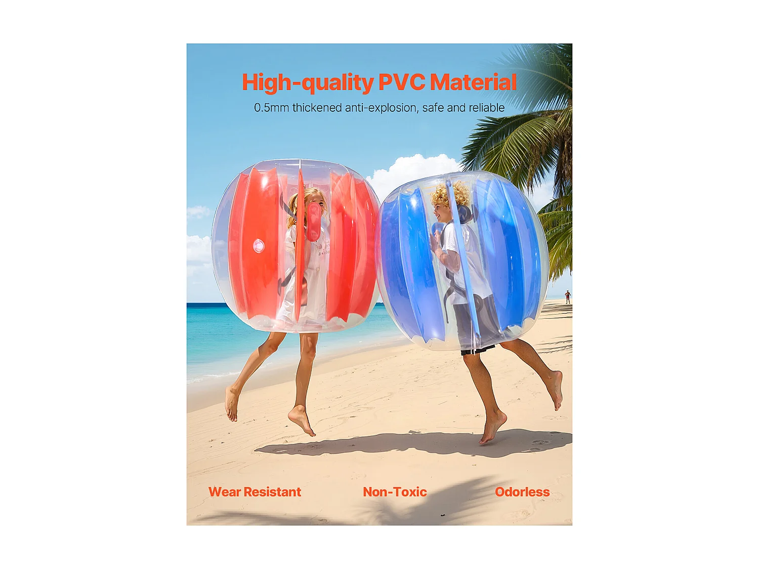 Opblaasbare Stootkussens SucceBuy (Set van 2) van 1,2 m, Duurzame Botsballen van PVC met 0,5 mm Dikte met Rode en Blauwe Strepen voor Sport