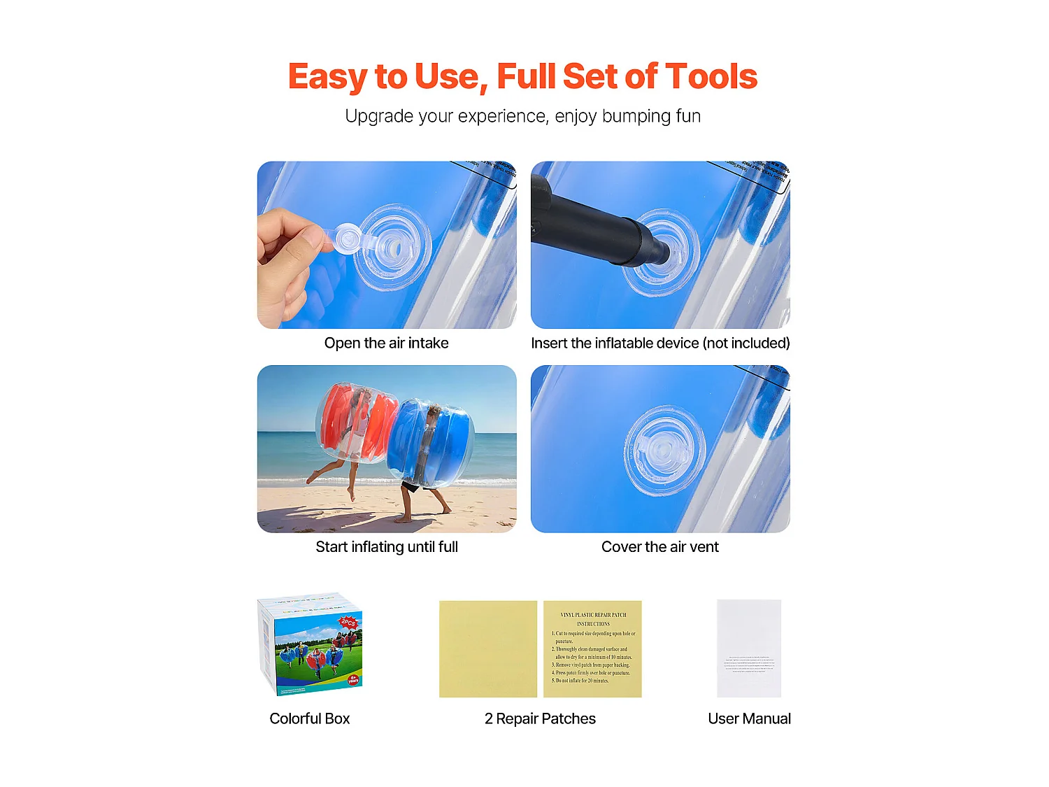 Opblaasbare Stootkussens SucceBuy (Set van 2) van 1,2 m, Duurzame Botsballen van PVC met 0,5 mm Dikte met Rode en Blauwe Strepen voor Sport