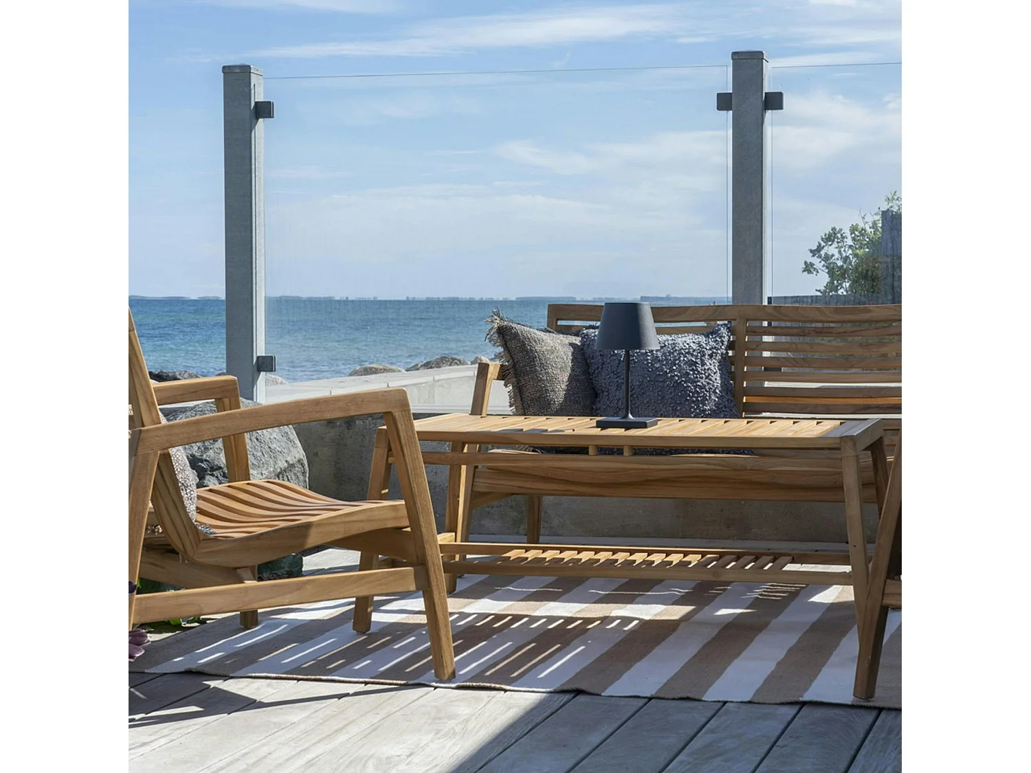 Tapis d'extérieur écoresponsable - rayures beige/blanc MENDOZA