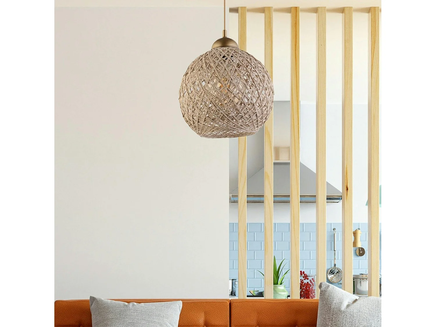 Suspension bohème en jute naturelle - finition cuivre AROSA