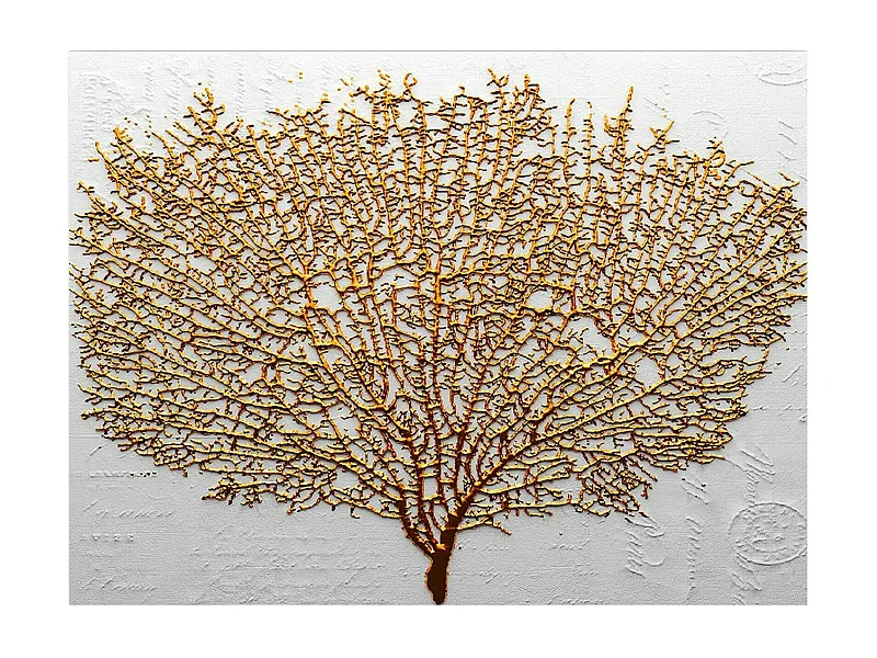 Tableau décoratif blanc et or – arbre texturé