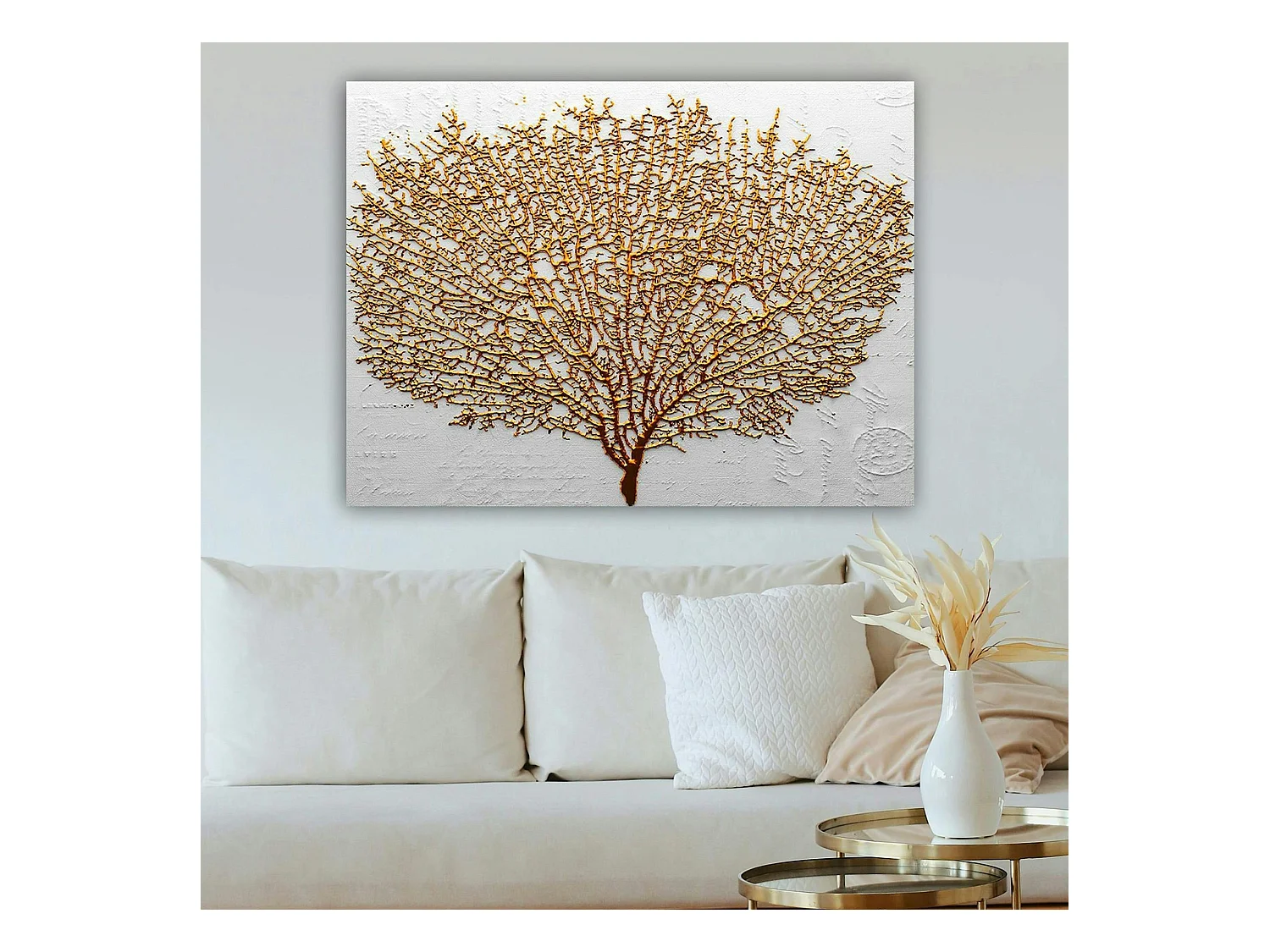 Tableau décoratif blanc et or – arbre texturé