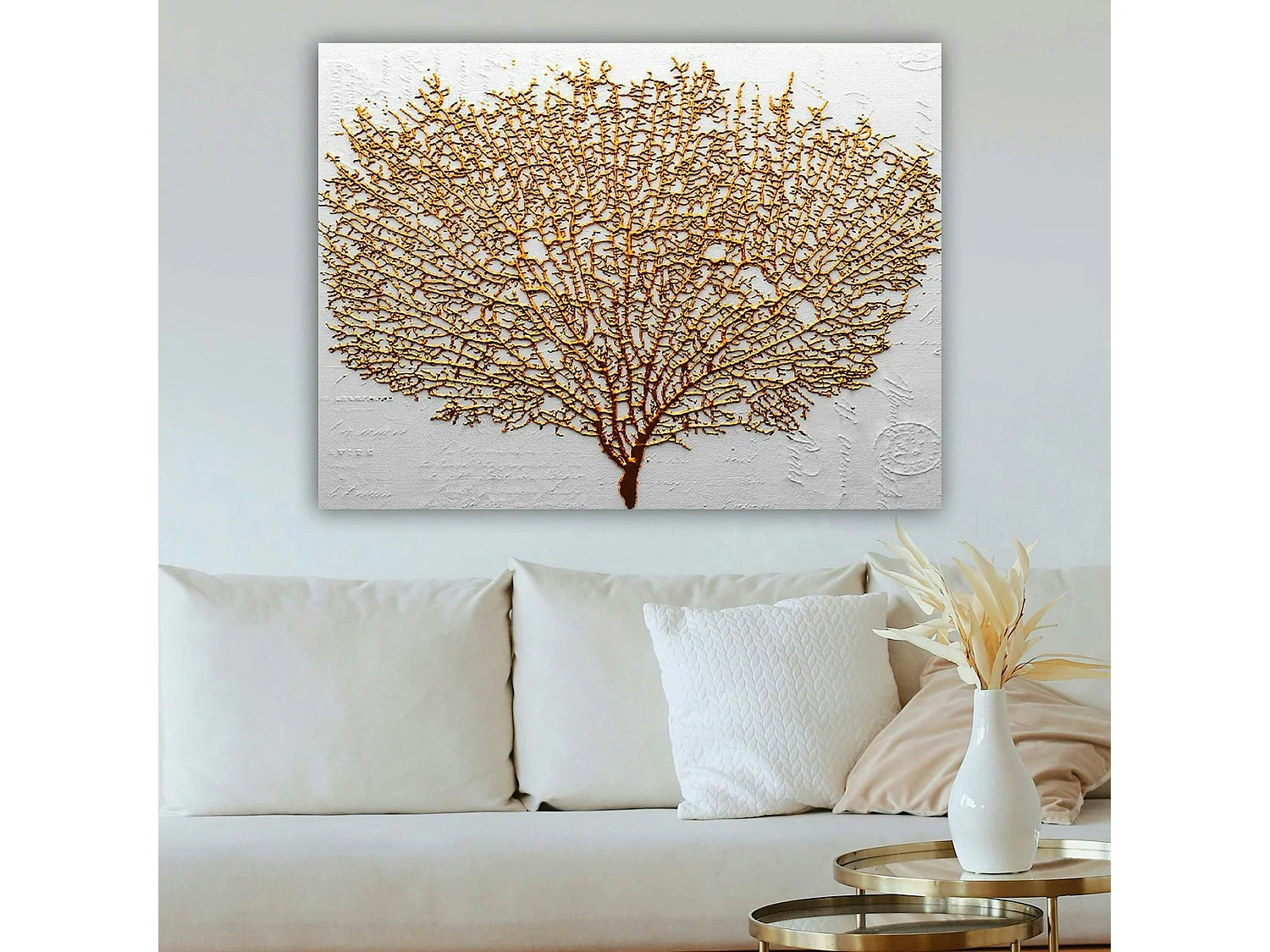 Tableau décoratif blanc et or – arbre texturé