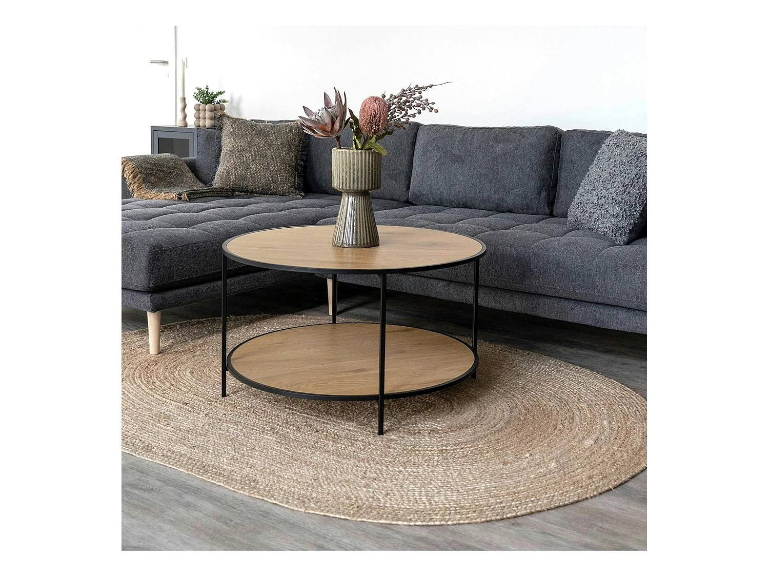 Tapis bohème en jute tressée - forme ovale, déco naturelle FEZ