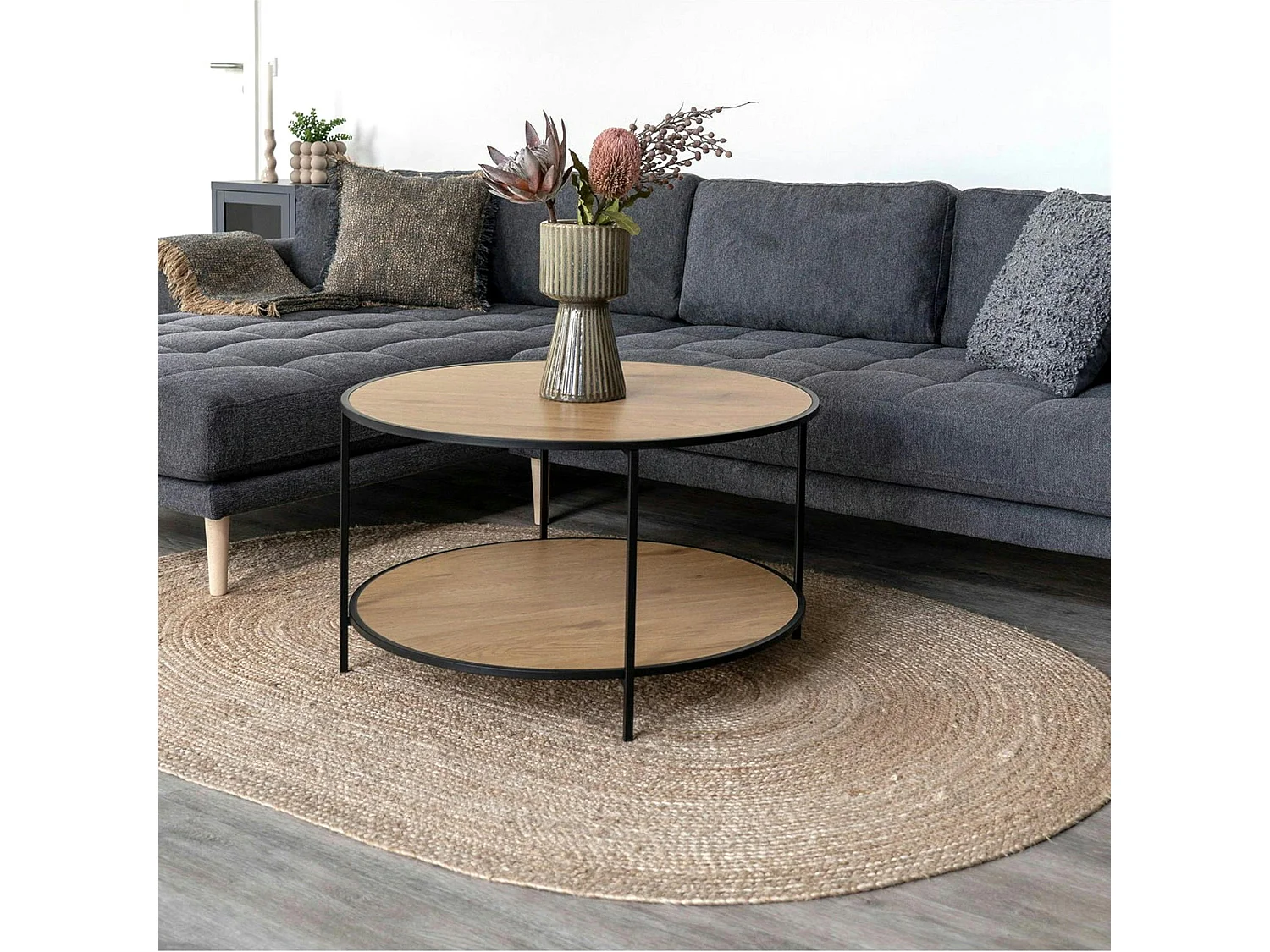 Tapis bohème en jute tressée - forme ovale, déco naturelle FEZ