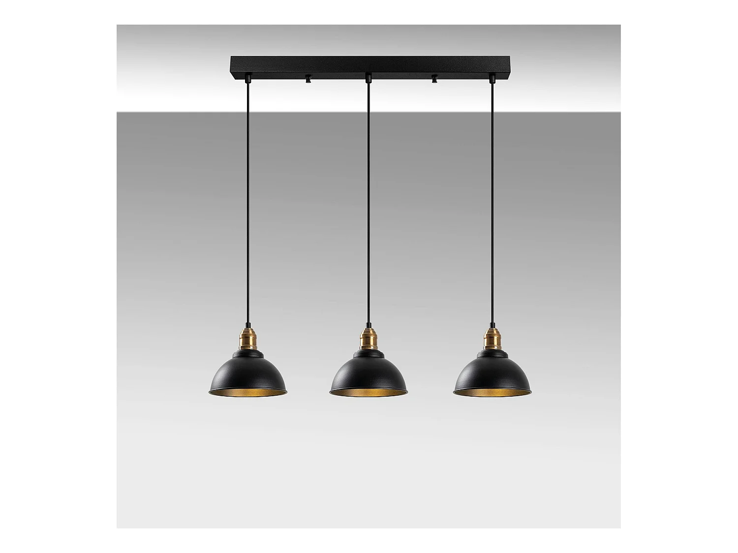 Suspension îlot cuisine – 3 lampes noir et or SILE