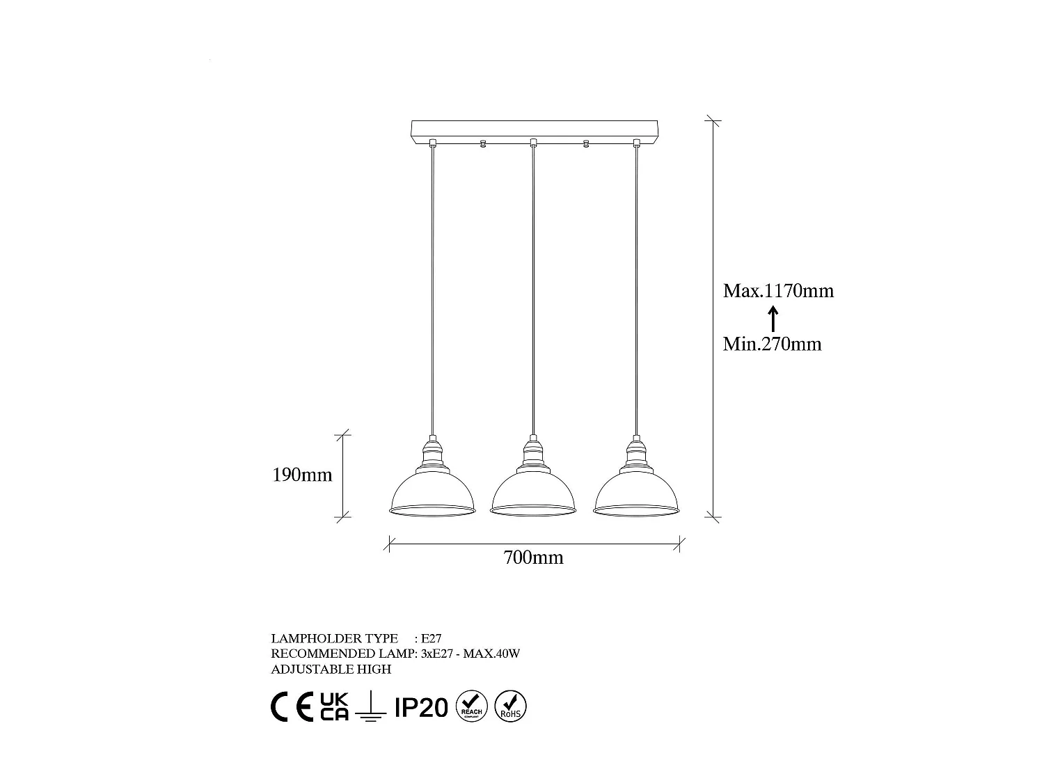 Suspension îlot cuisine – 3 lampes noir et or SILE