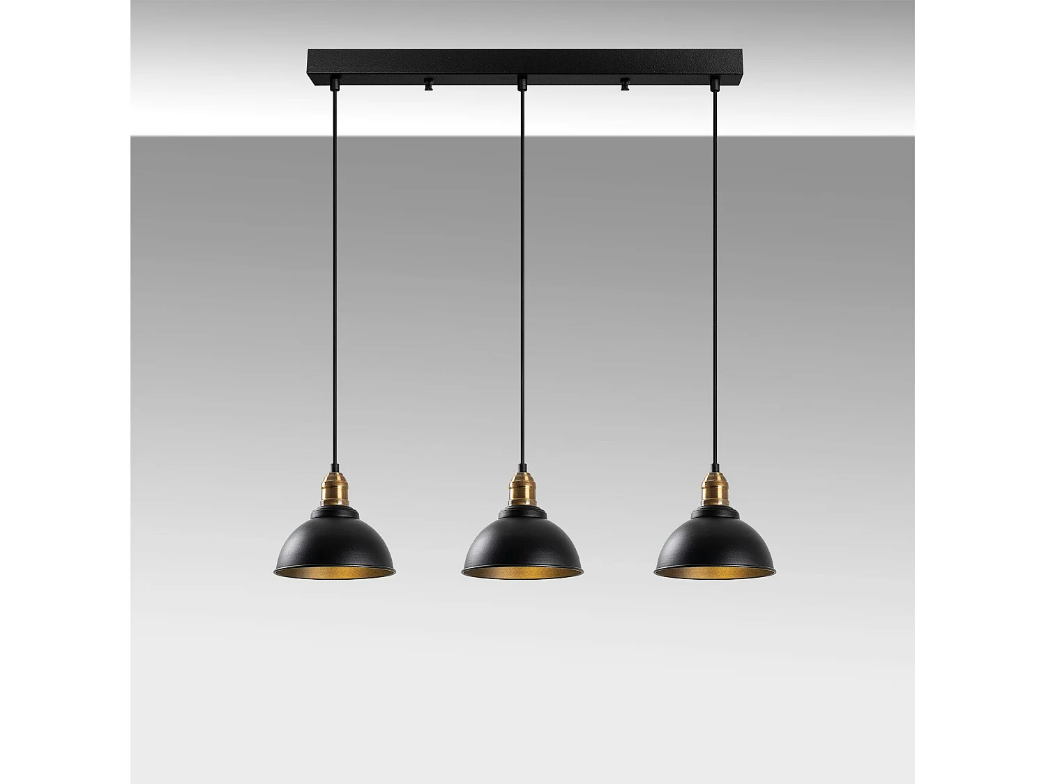 Suspension îlot cuisine – 3 lampes noir et or SILE