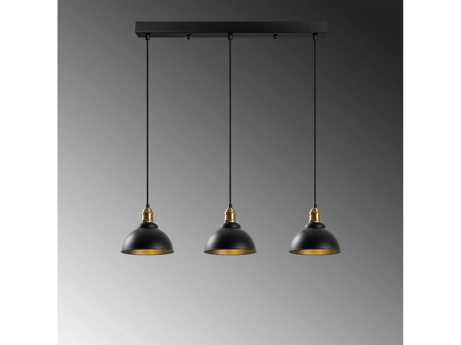 Suspension îlot cuisine – 3 lampes noir et or SILE