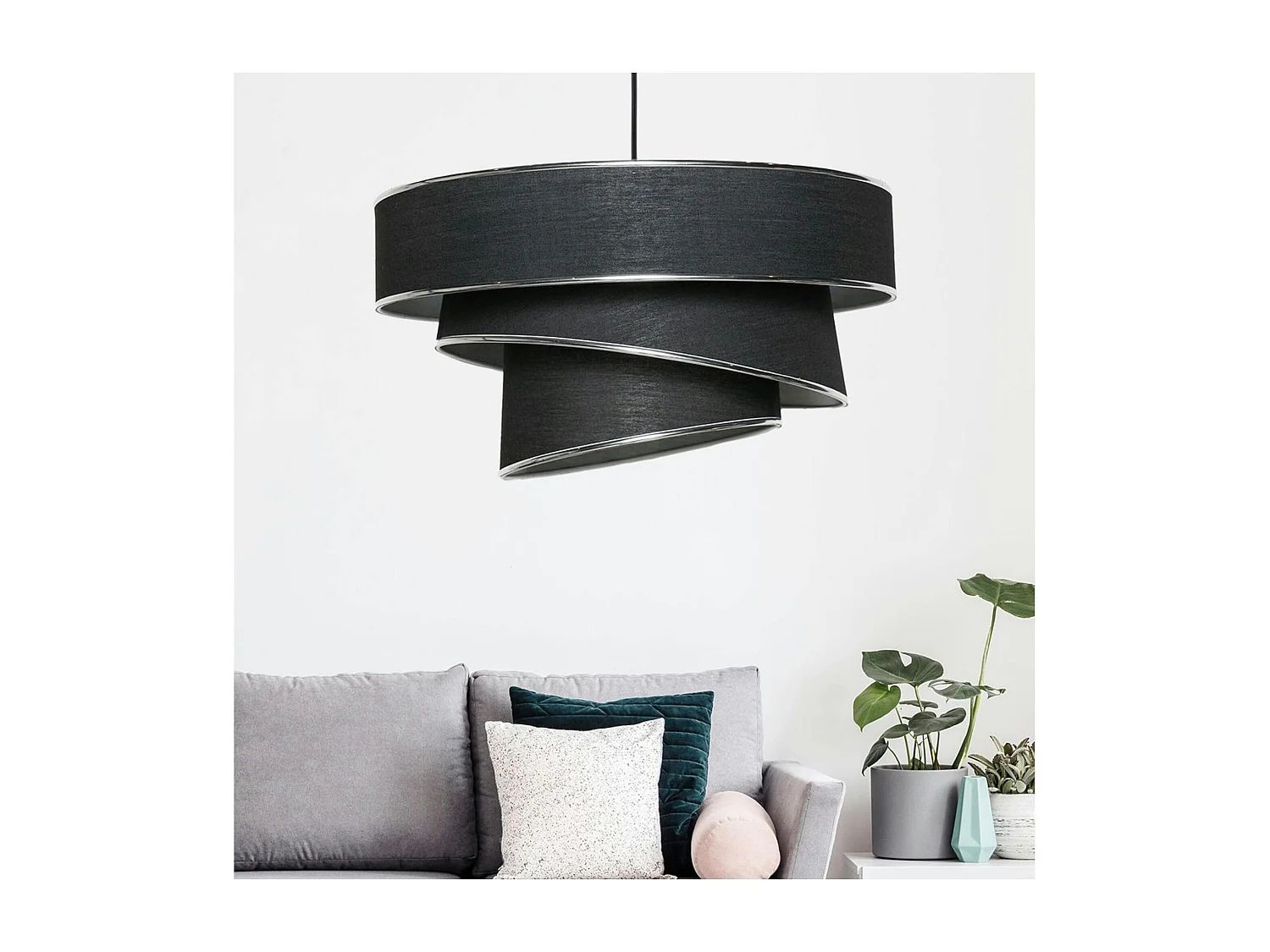 Suspension design noir et argent - abat-jour triple ZURICH