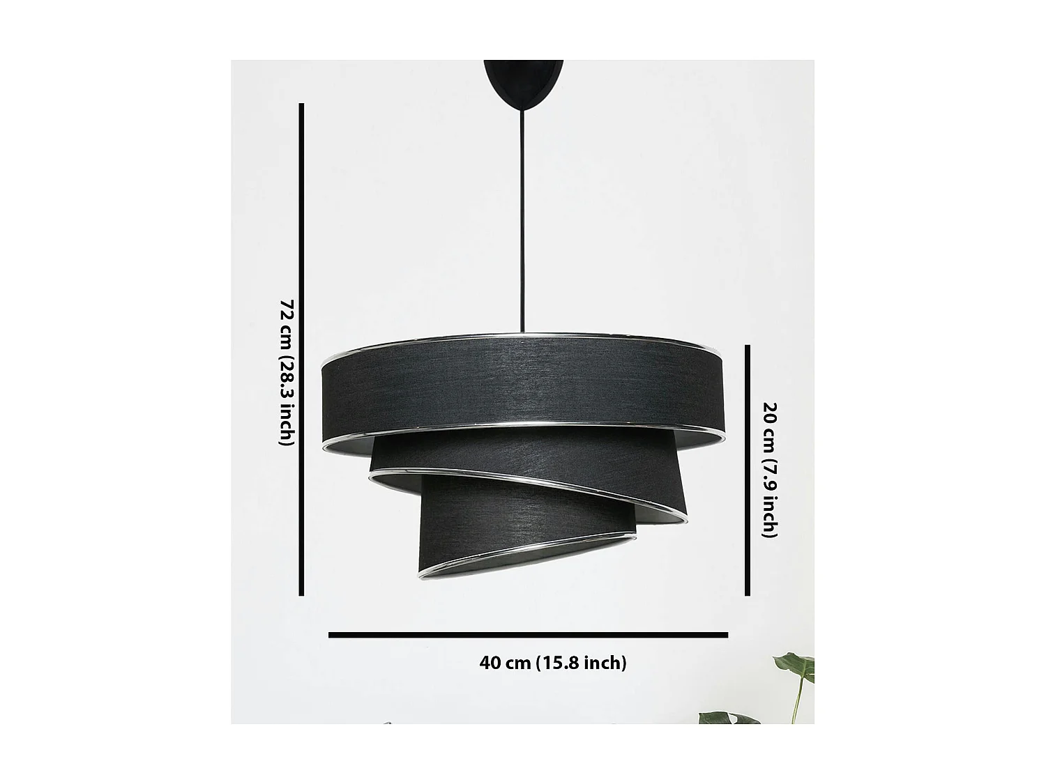 Suspension design noir et argent - abat-jour triple ZURICH