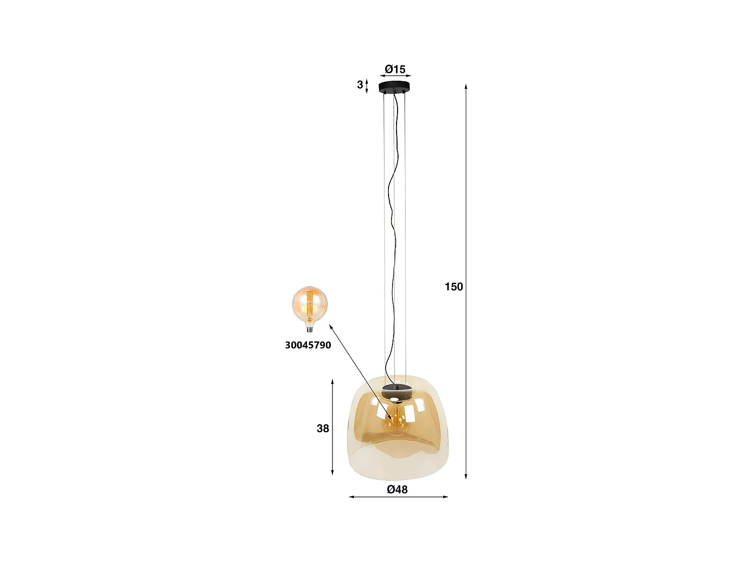 Suspension en verre cuivré forme cloche 48 cm NIAGARA