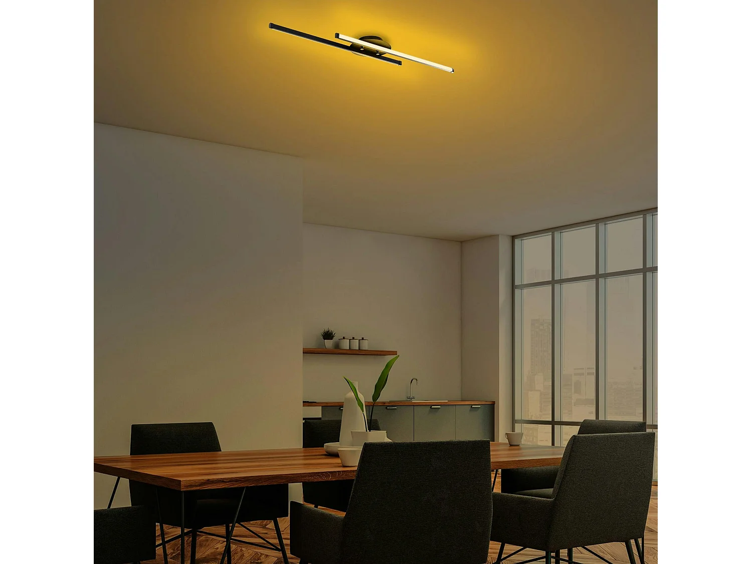 Plafonnier design LED - 2 barres métal noir VIESTE