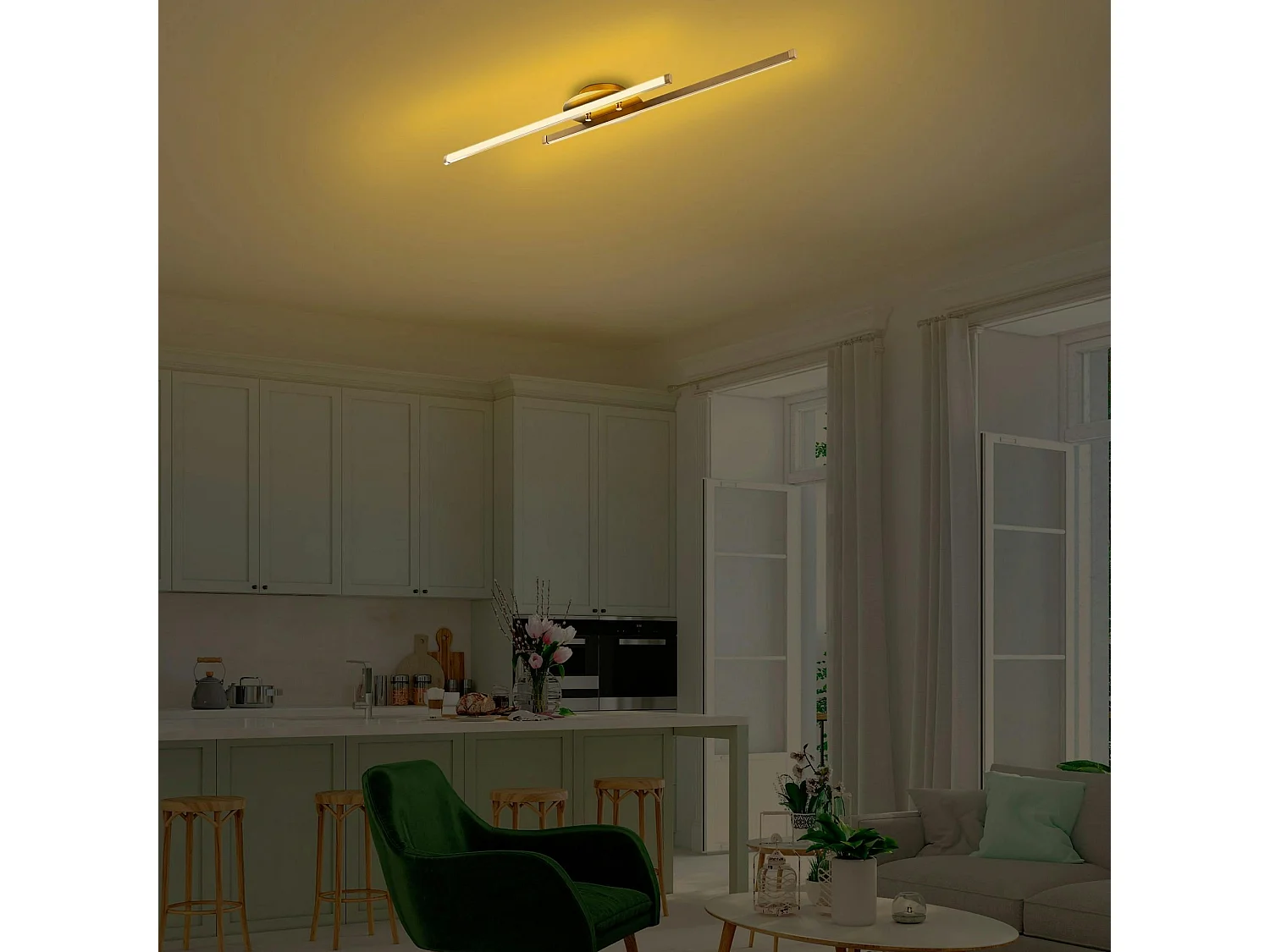 Plafonnier design LED - 2 barres métal doré VIESTE