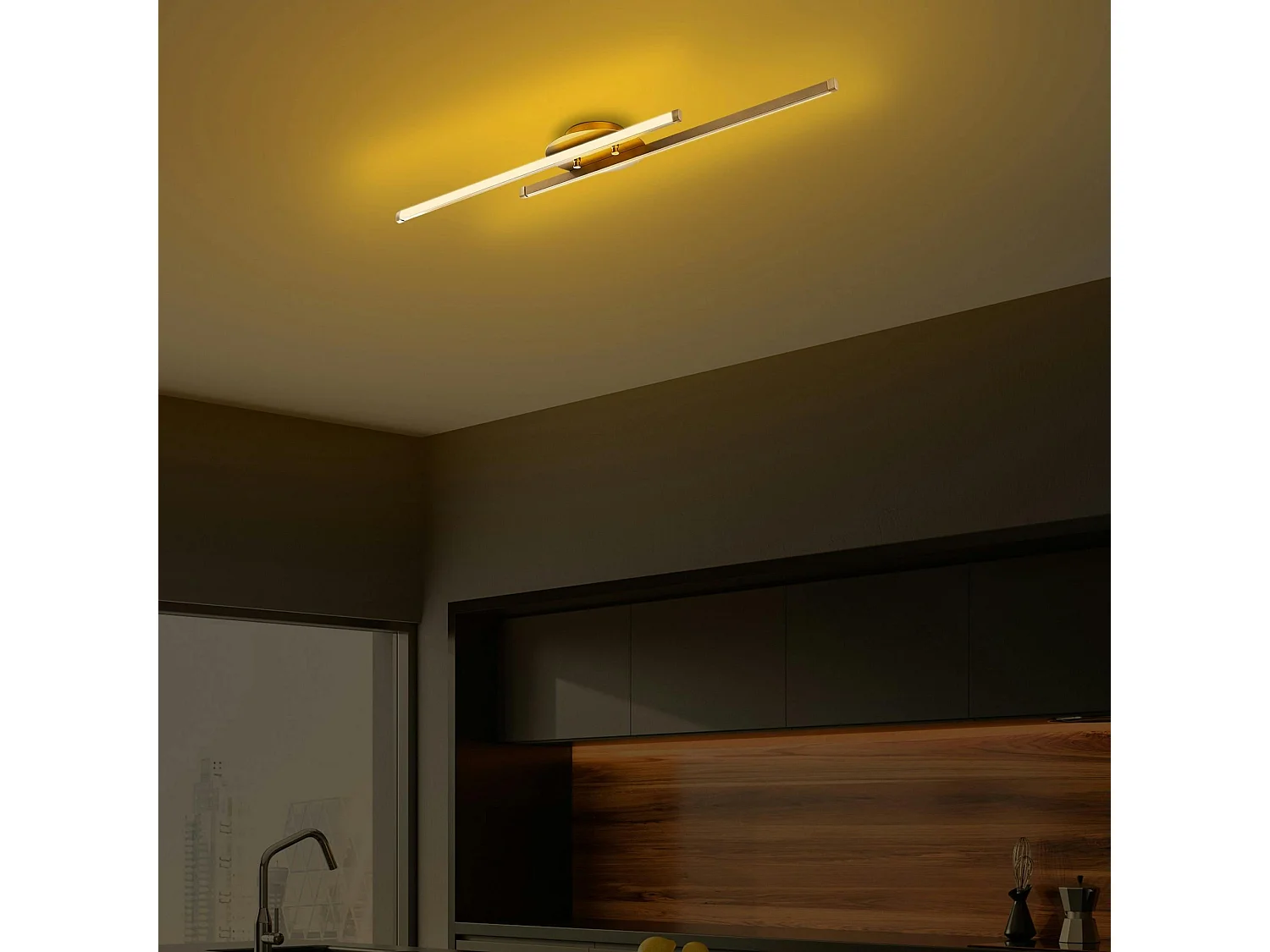 Plafonnier design LED - 2 barres métal doré VIESTE