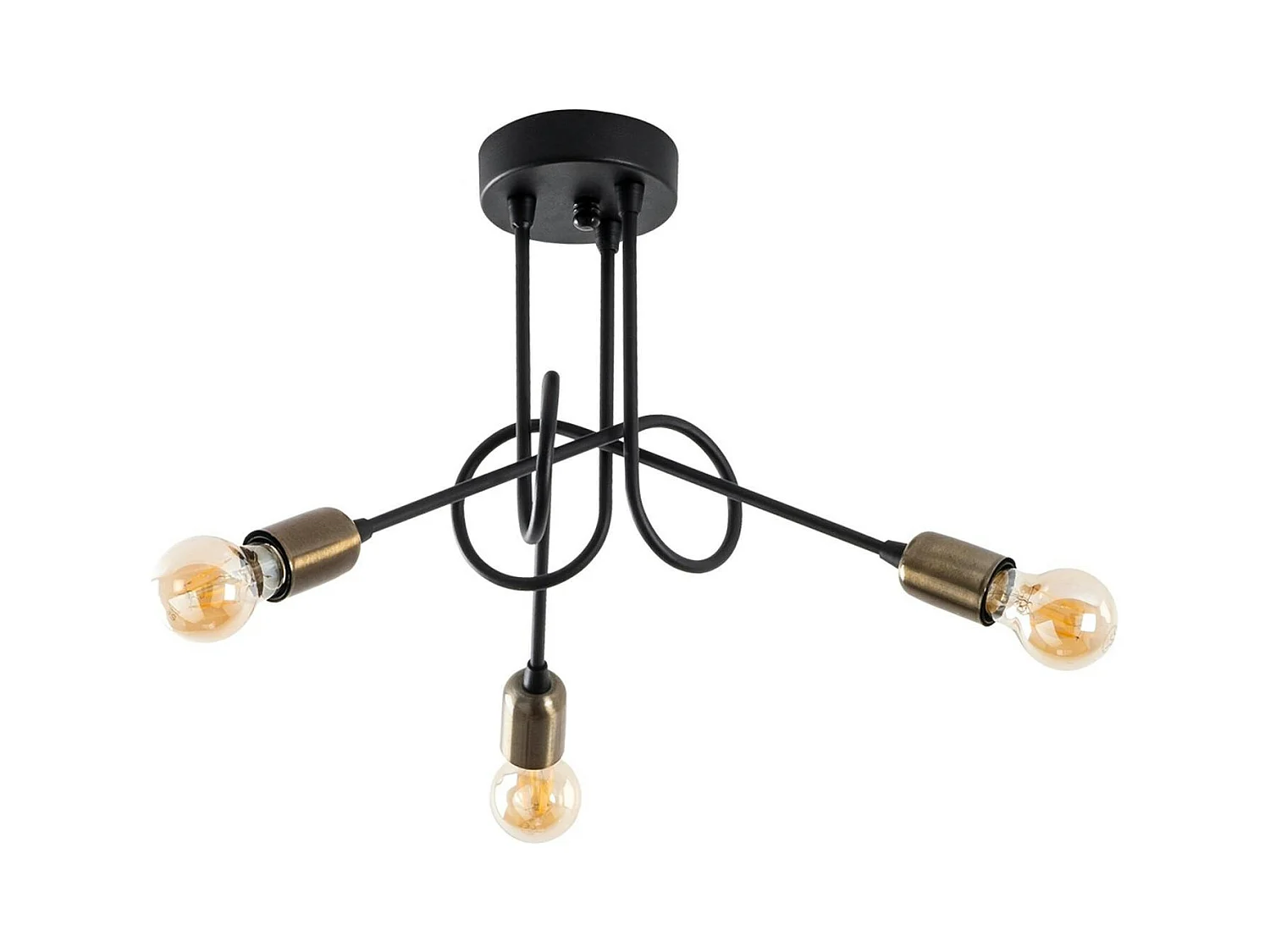 Plafonnier salle à manger noir - 3 lampes effet laiton OLTEN