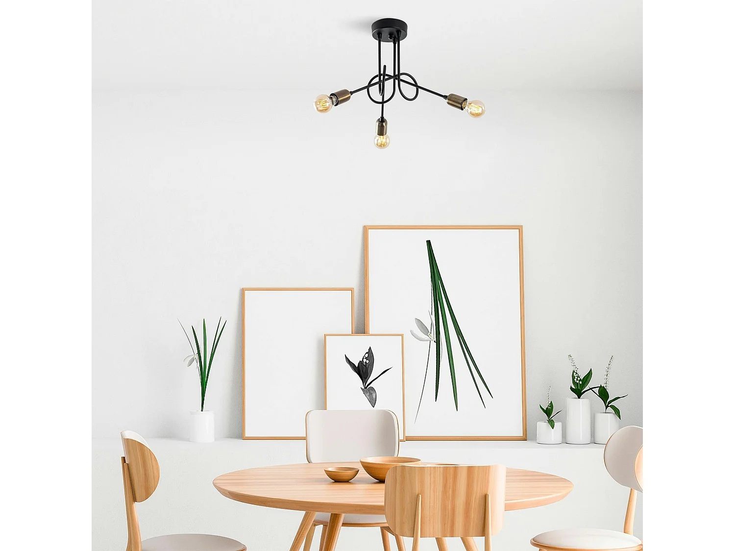 Plafonnier salle à manger noir - 3 lampes effet laiton OLTEN
