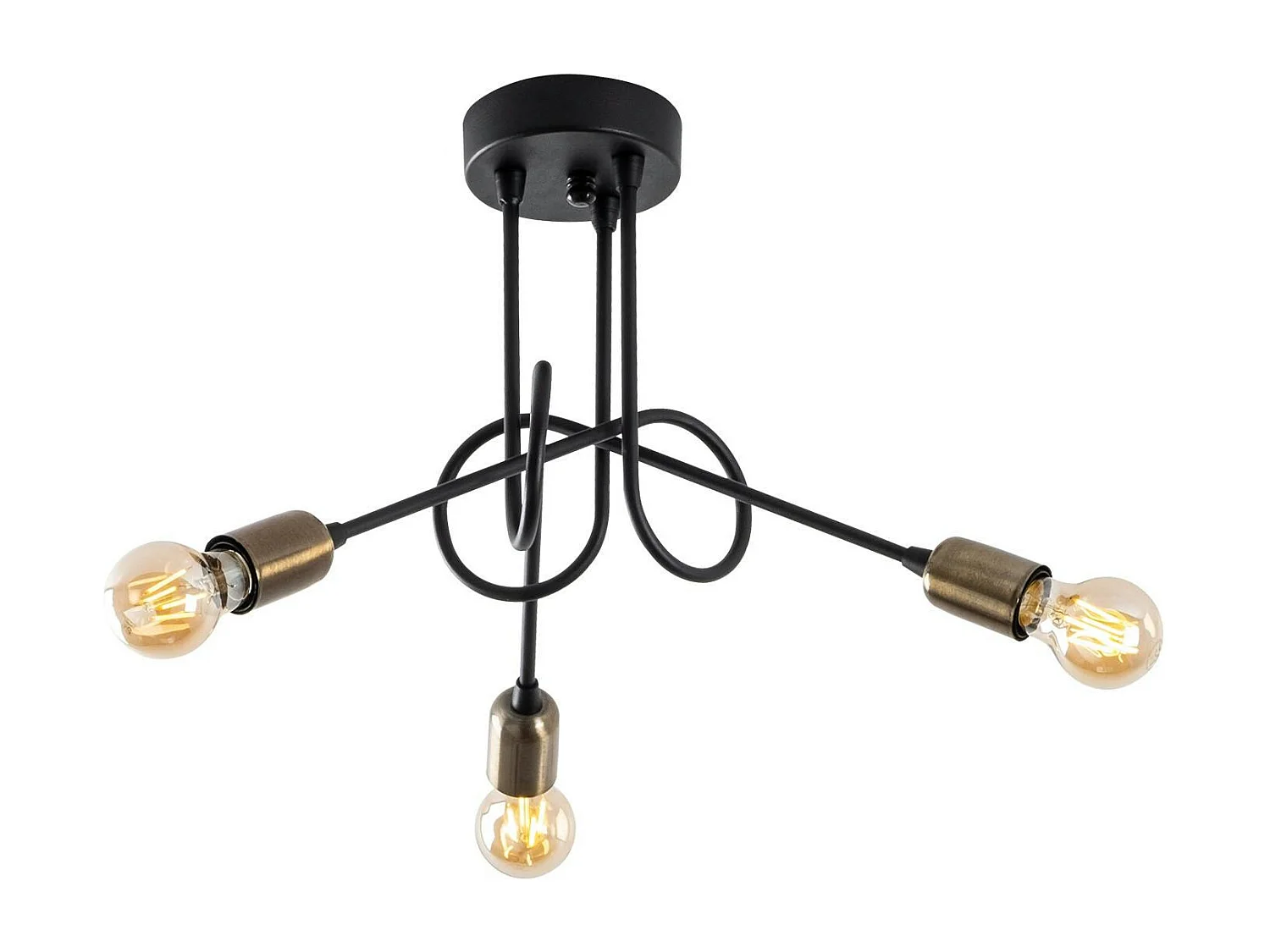 Plafonnier salle à manger noir - 3 lampes effet laiton OLTEN