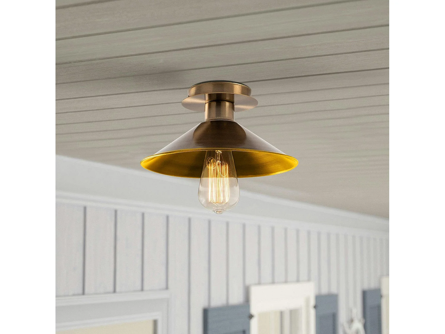 Plafonnier vintage métal brossé - intérieur or URLA