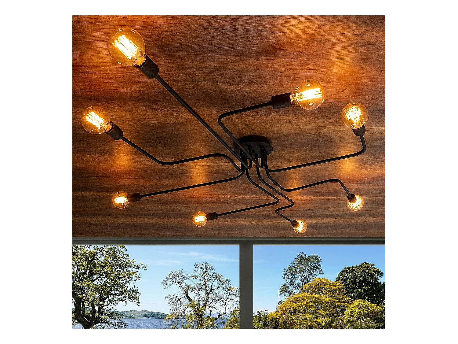 Plafonnier industriel noir – 8 lampes, design circuit MARATEA