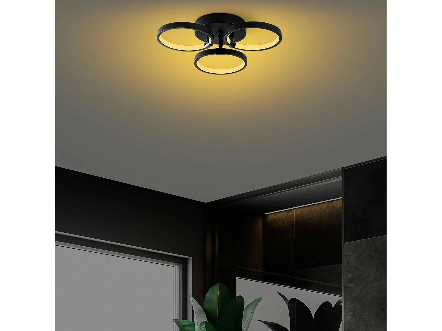 Plafonnier LED noir moderne – 3 anneaux VIESTE