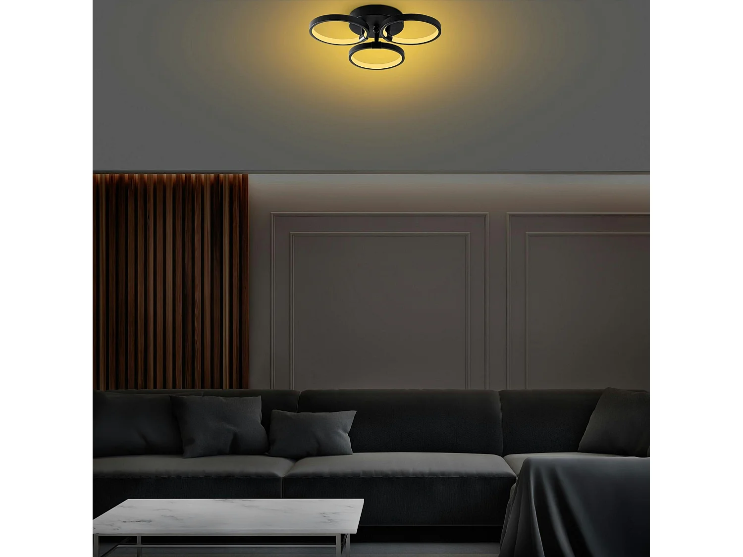 Plafonnier LED noir moderne – 3 anneaux VIESTE