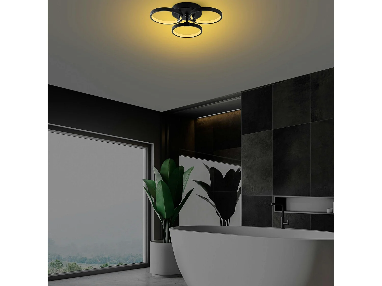 Plafonnier LED noir moderne – 3 anneaux VIESTE