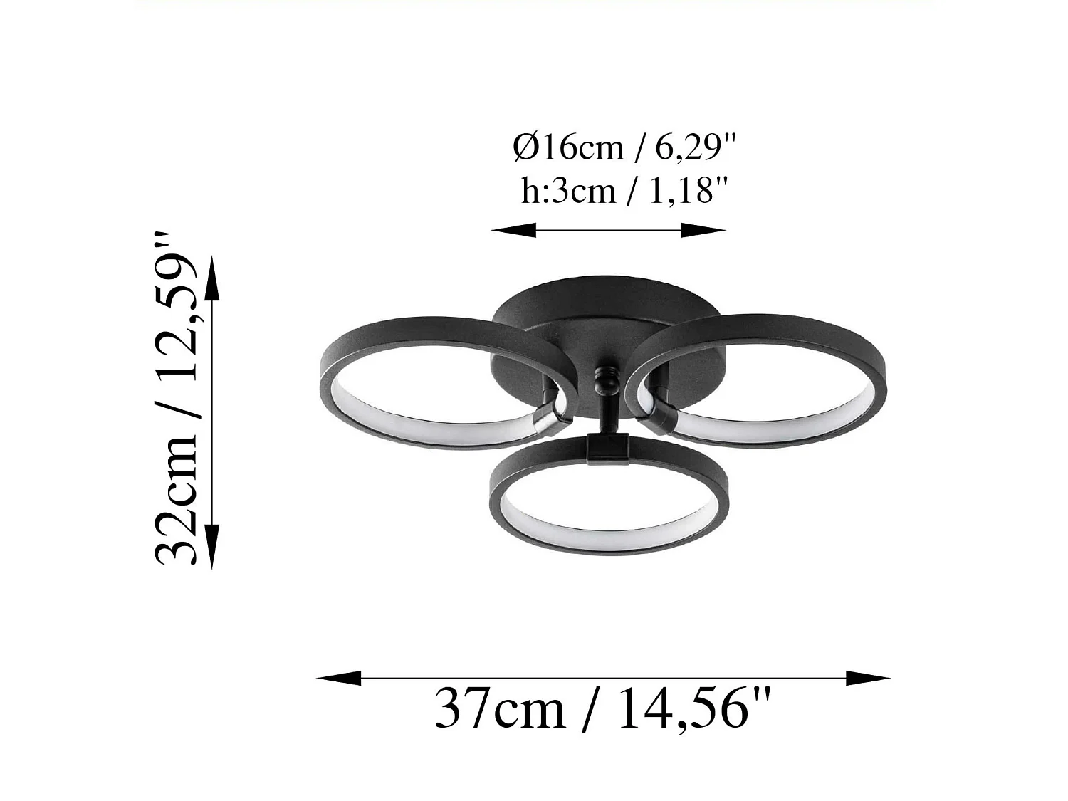 Plafonnier LED noir moderne – 3 anneaux VIESTE
