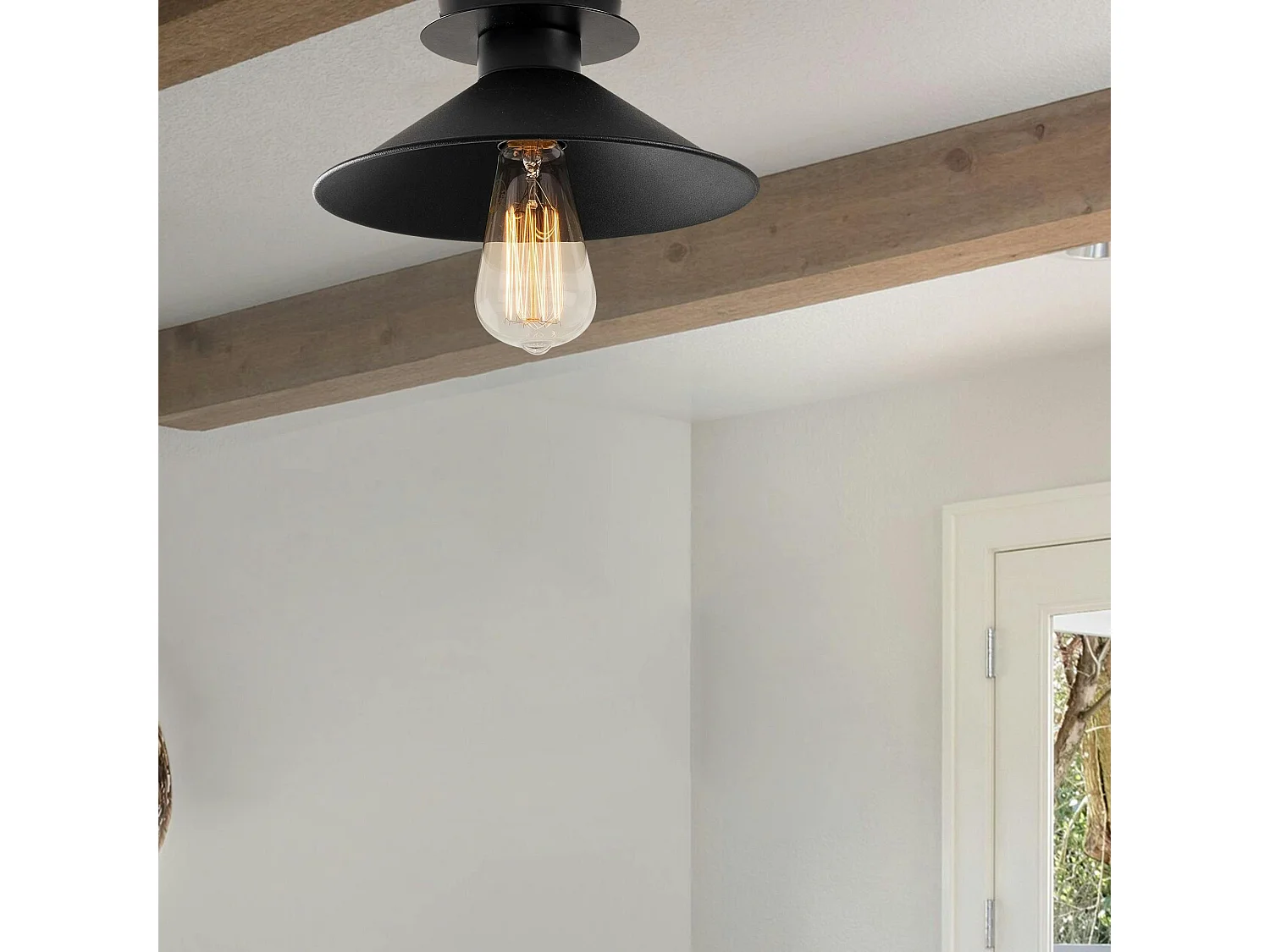 Plafonnier vintage noir - métal, forme conique URLA