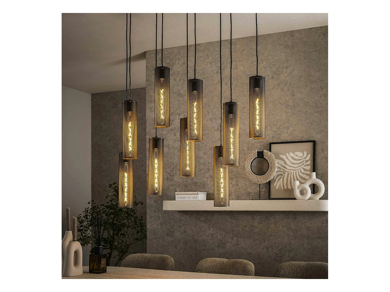 Suspension contemporaine grillagée 9 abat-jour RALF