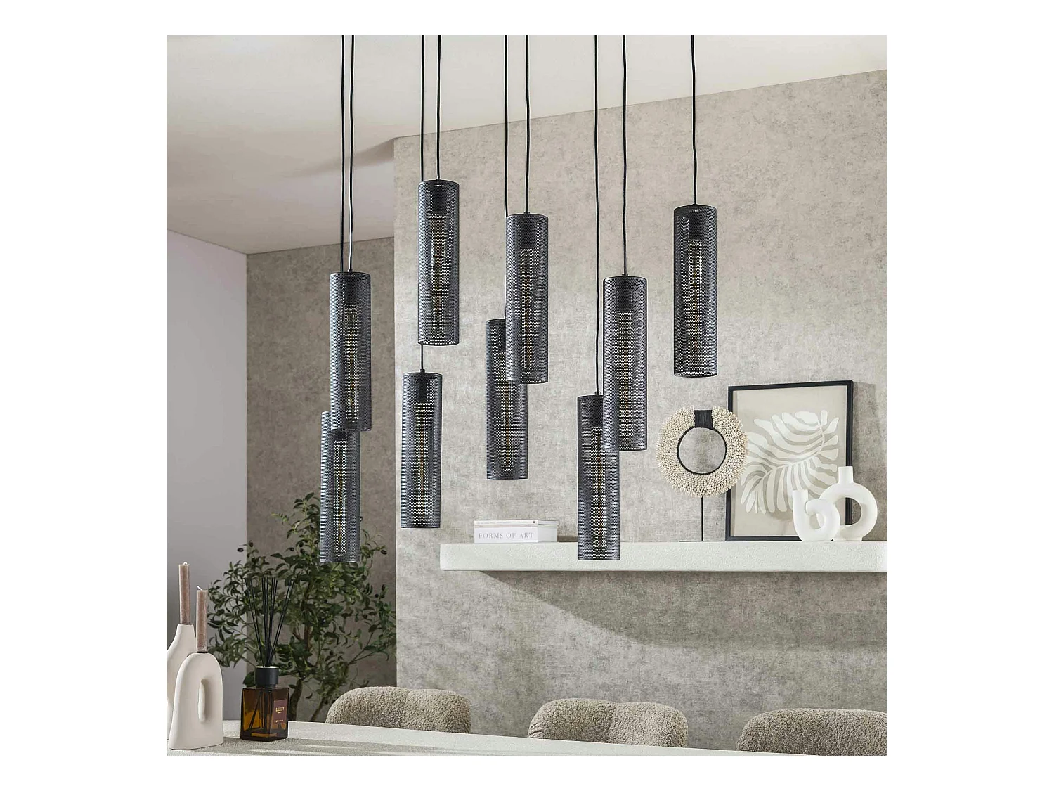 Suspension contemporaine grillagée 9 abat-jour RALF