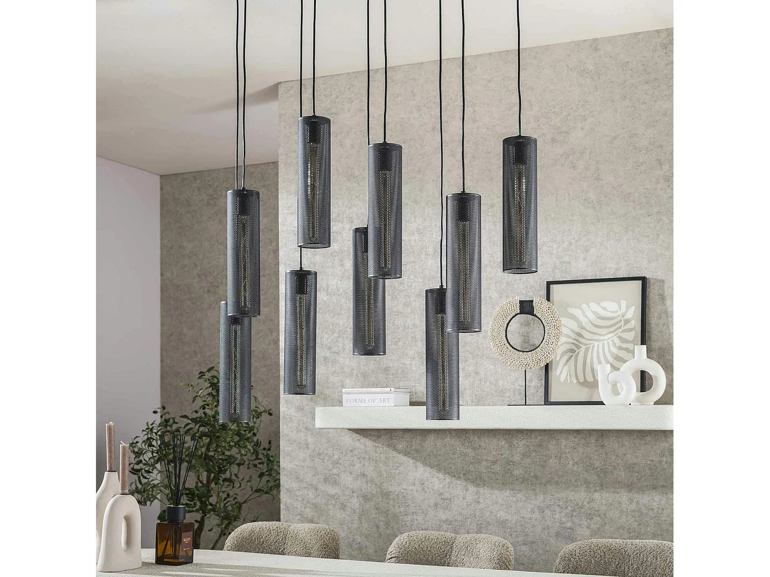 Suspension contemporaine grillagée 9 abat-jour RALF