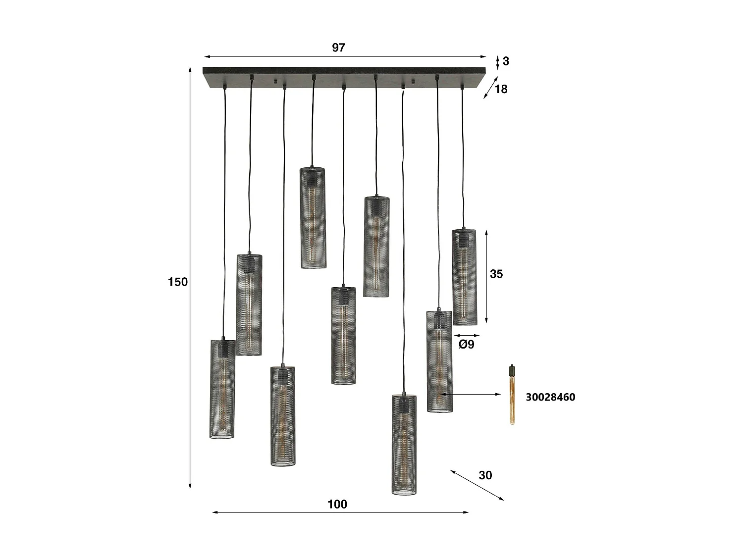 Suspension contemporaine grillagée 9 abat-jour RALF