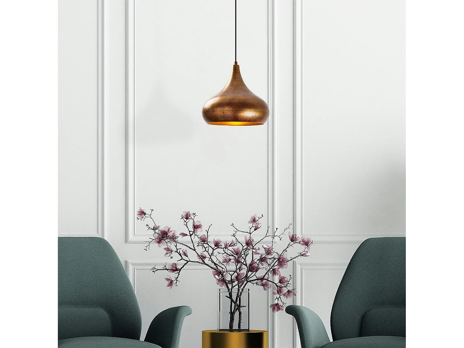 Suspension métal effet cuivre brossé – forme goutte SILE