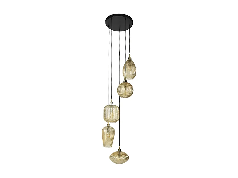 Suspension en verre ambré 5 lampes NOVA