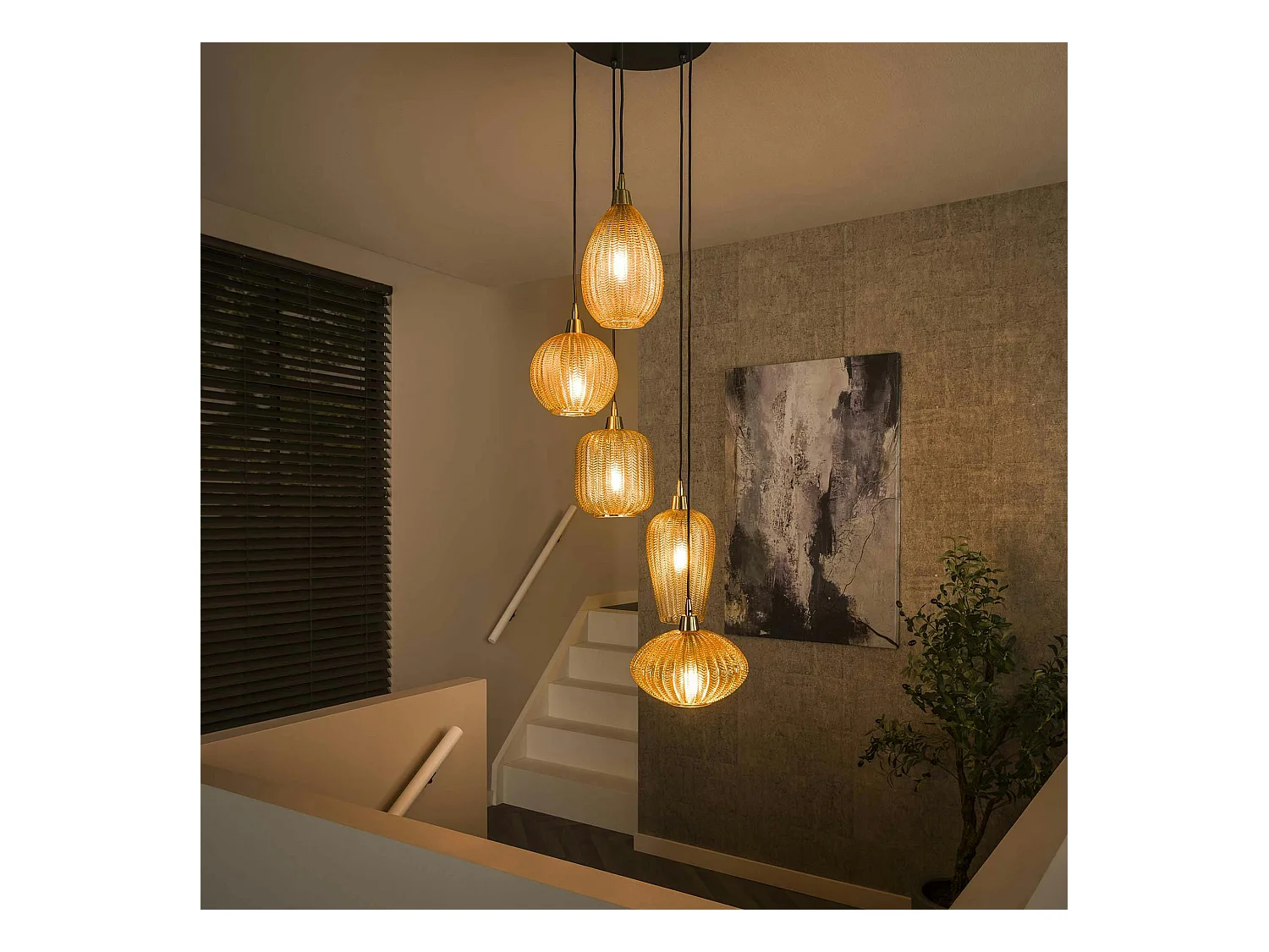 Suspension en verre ambré 5 lampes NOVA