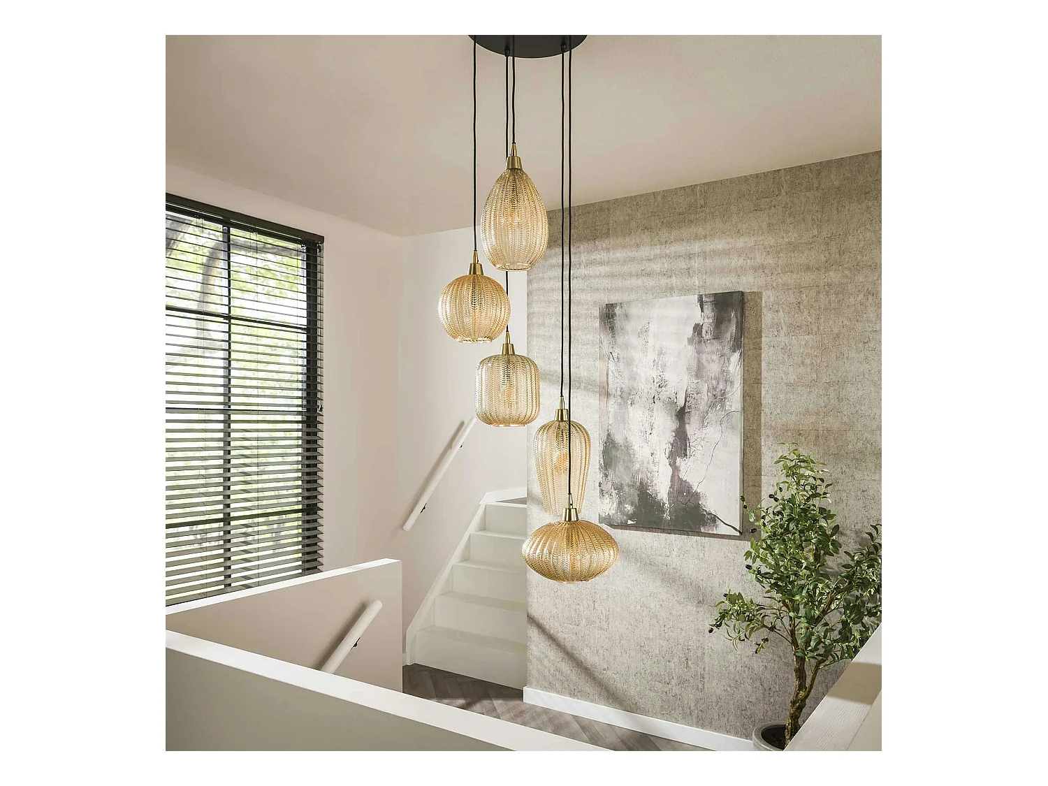 Suspension en verre ambré 5 lampes NOVA